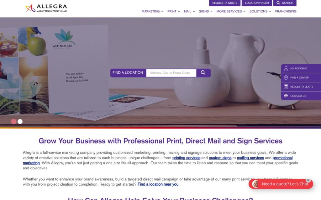 Allegra Marketing Website Screenshot